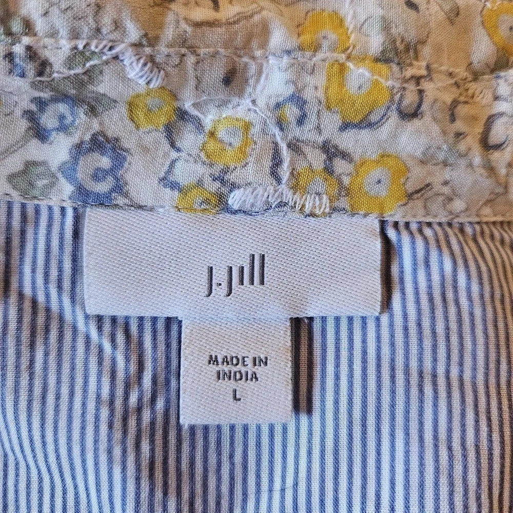 J. Jill Womens Floral Patchwork Button Up Blouse Size L Eyelet - Picture 6 of 9